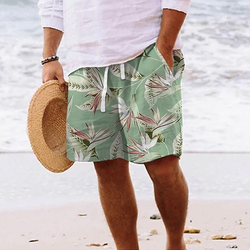 Men's Summer Beach Baggy Shorts Drawstring Elastic Waist 3D Print Grap