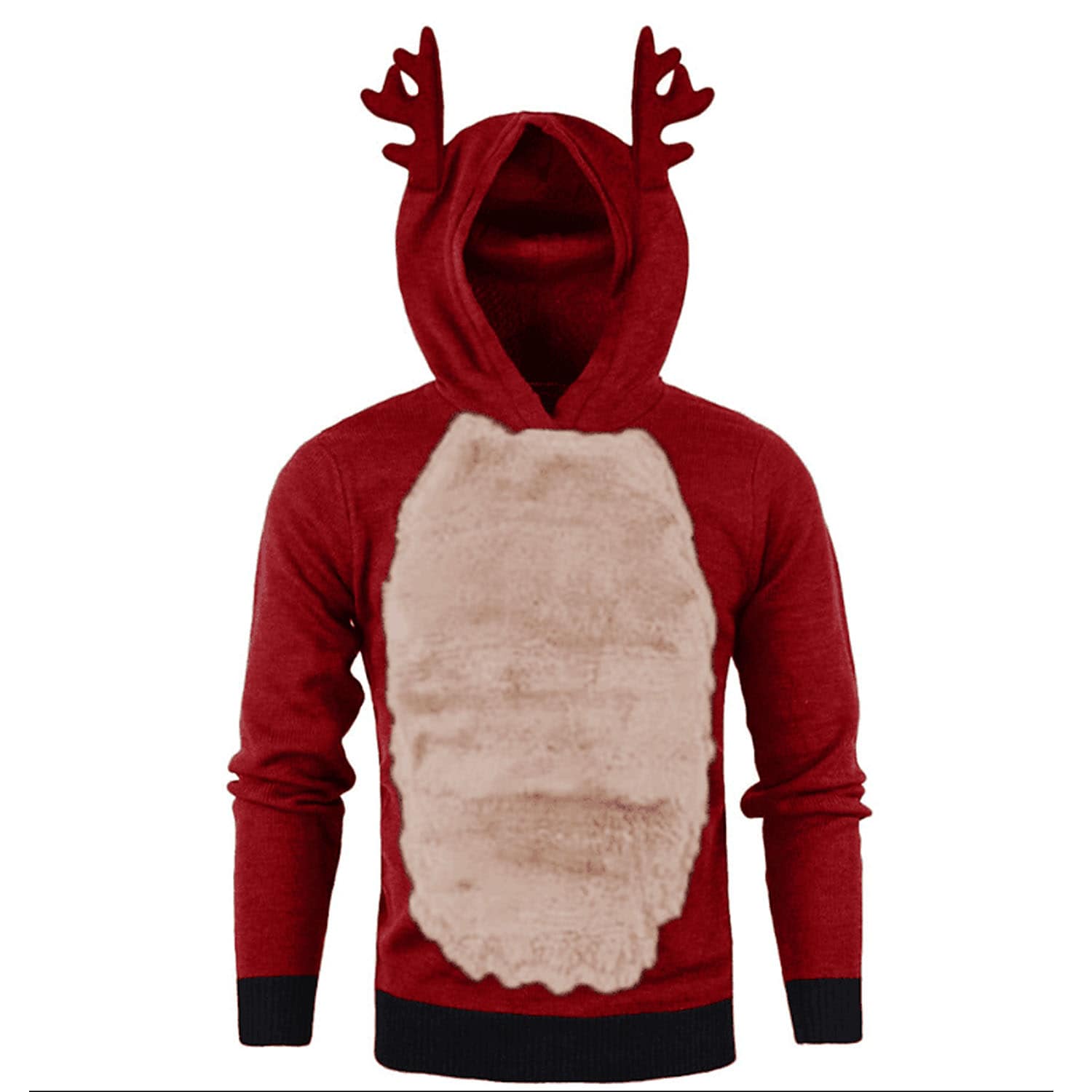 Men's Christmas Antlers Plus Fluff Hooded Color Funny Sweatshirt
