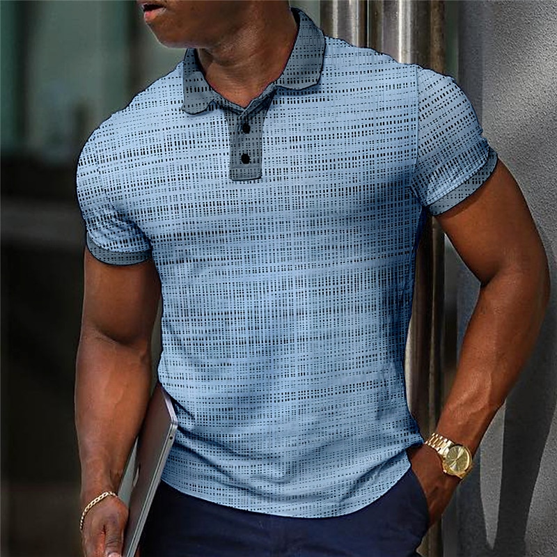 Men's Button Up Polos Lapel Polo Shirt Golf Shirt Striped Plaid / Check Graphic Prints Geometry Turndown  Outdoor Street Short Sleeves Print Sports Fashion