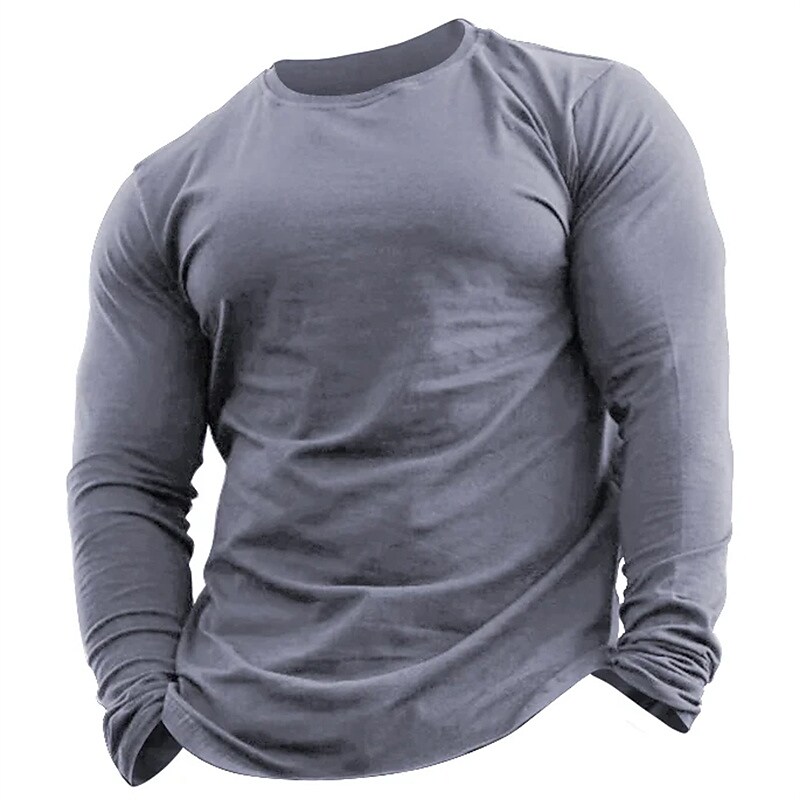 Men's Long Sleeve Shirt Solid Color Crew Neck Vacation Casual