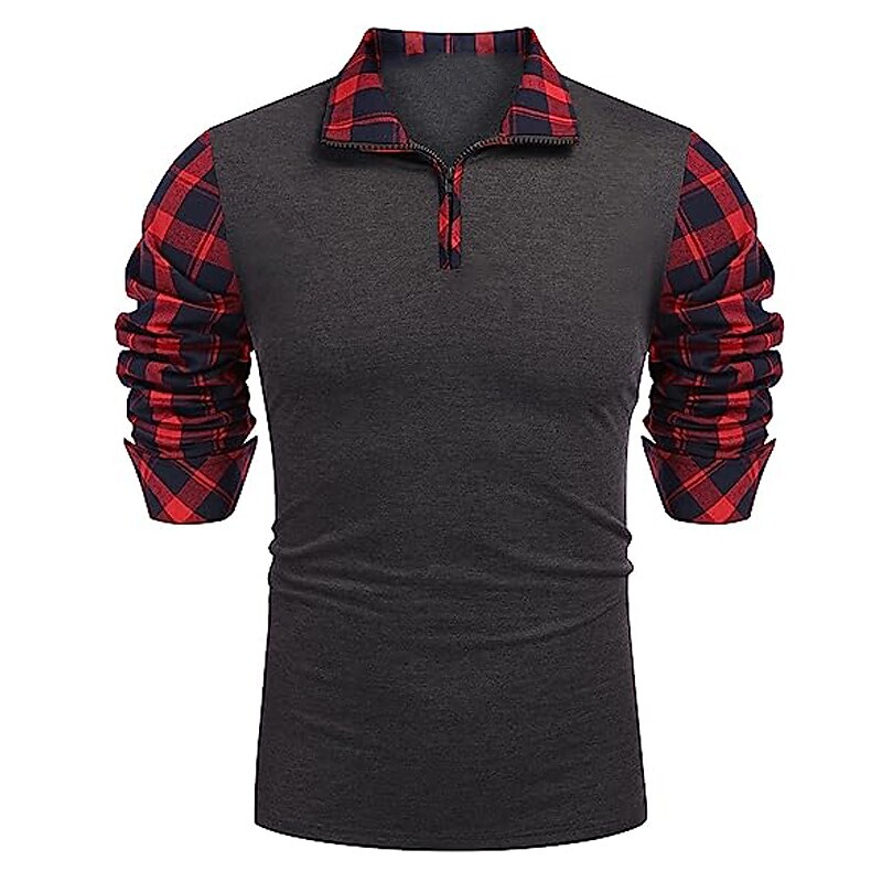 Men's Polo Shirt Golf Shirt Casual Holiday Quarter Zip Short Sleeve Fashion Basic Color Block Quarter Zip Summer Regular Fit Black White Blue Green Dark Grey Dark Blue Polo Shirt