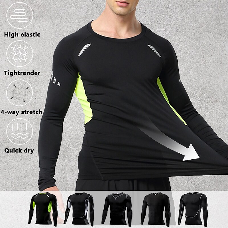 Men's Jersey Long Sleeve Compression Athletic Breathable Compression Sweat wicking Fitness Gym Running Sportswear
