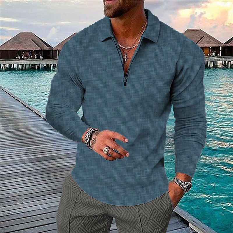 Men's Collar Polo Shirt Golf Shirt Plaid Turndown 3D Print Outdoor Street Long Sleeve Zipper Print Fashion Casual Breathable