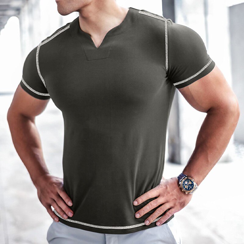 Men's T shirt Tee Tee Top Plain V Neck Street Vacation Short Sleeves Clothing Apparel Fashion Designer Basic Top