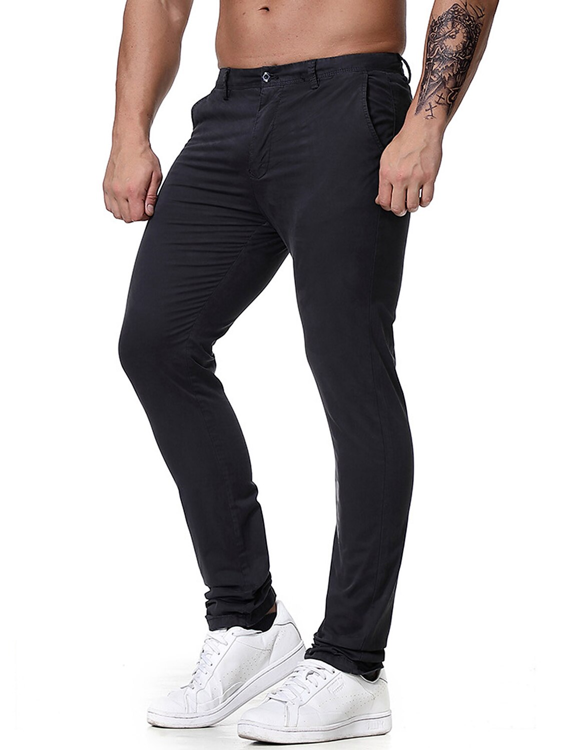 Men's Chino Pants Pocket Plain Comfort Breathable Business Daily Cotton Blend Fashion Casual Trousers 