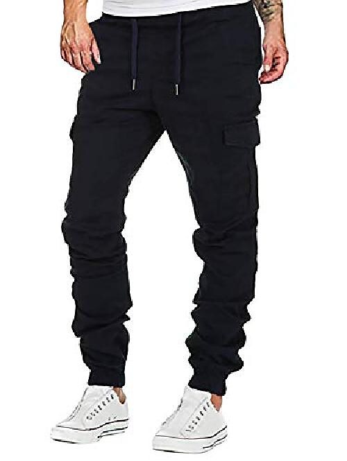 Men's Casual Elastic Waist Solid Color Pocket Straight Sweatpants
