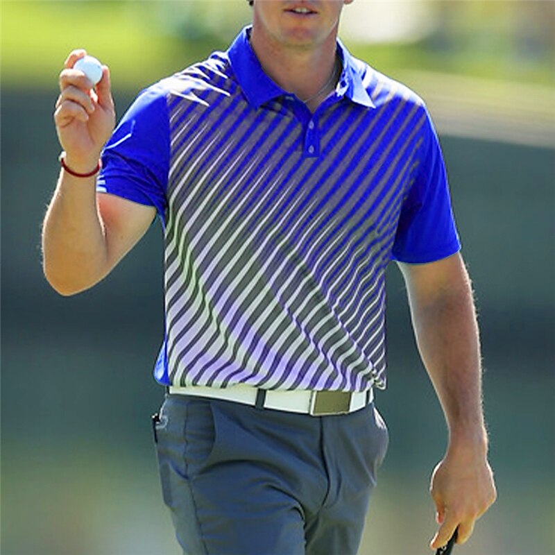 Men's Polo Shirt Gradient Striped Graphic Prints Turndown Outdoor Street Short Sleeves Print Golf Shirt