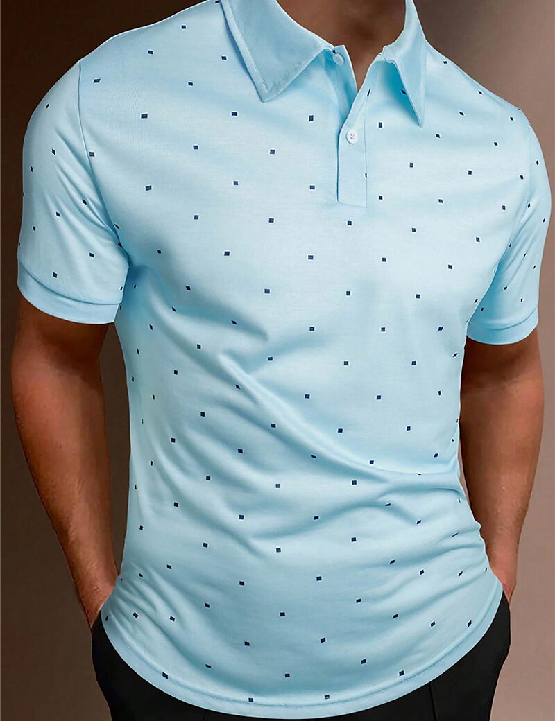 Men's Button Up Polos Golf Shirt Casual Sports Lapel Short Sleeve Fashion Basic Polka Dot Button Polos