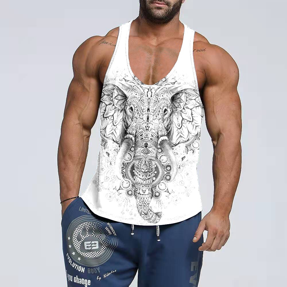 Men's Running Tank Top Patchwork 3D Print Sleeveless Tank Top Soft
