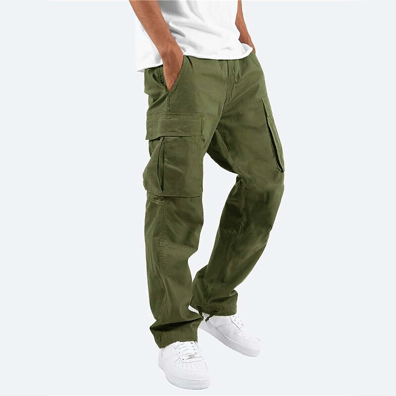 Men's Solid Color Drawstring Elastic Waist Multi Pocket Pant