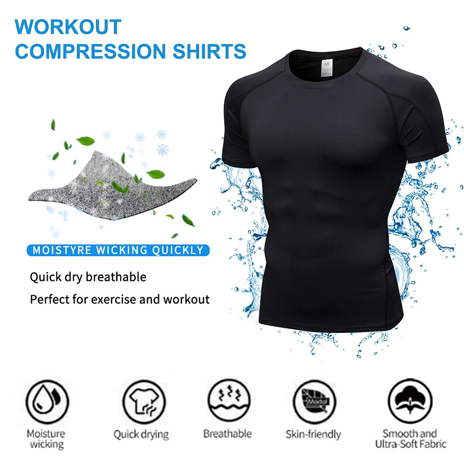 Men's Compression Running Short Sleeve T-shirt Breathable Quick Dry Lightweight Fitness Gym Workout Sportswear