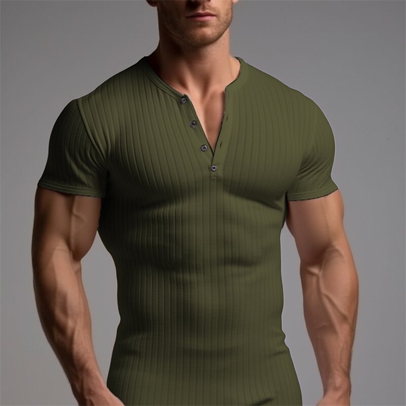 Men's T shirt Tee Henley Shirt Tee Top Plain Henley Street Vacation Short Sleeves Clothing Apparel Fashion Designer Basic Top