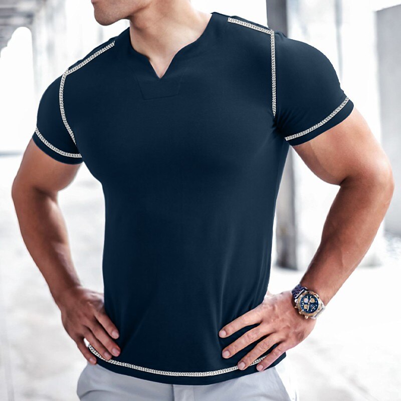 Men's T shirt Tee Tee Top Plain V Neck Street Vacation Short Sleeves Clothing Apparel Fashion Designer Basic Top
