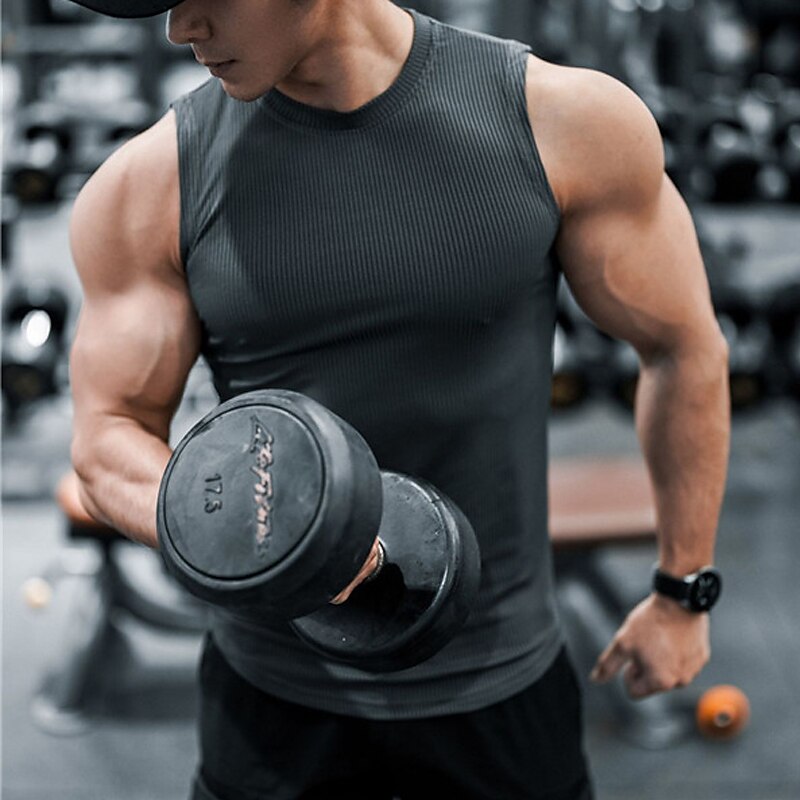 Men's Tank Top Sleeveless Wife beater Shirt Plain Pit Strip Crew Neck Outdoor Going out Sleeveless Muscle Vest Top