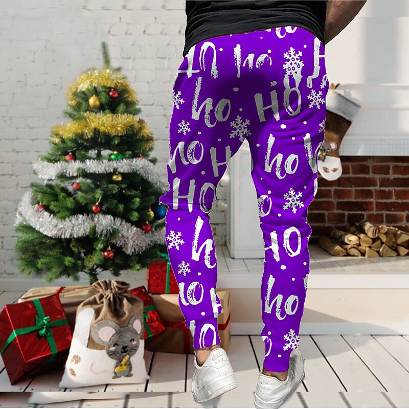 Men's Outdoor Christmas Elastic Waist Full Length Sweatpants