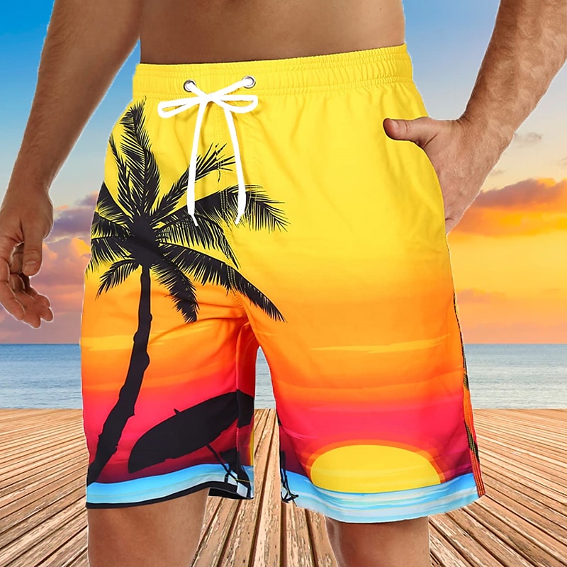 Men's Board Swim Trunks Bermuda shorts Beach  Drawstring Elastic Waist 3D Print Graphic Plants Breathable Soft Casual Shorts