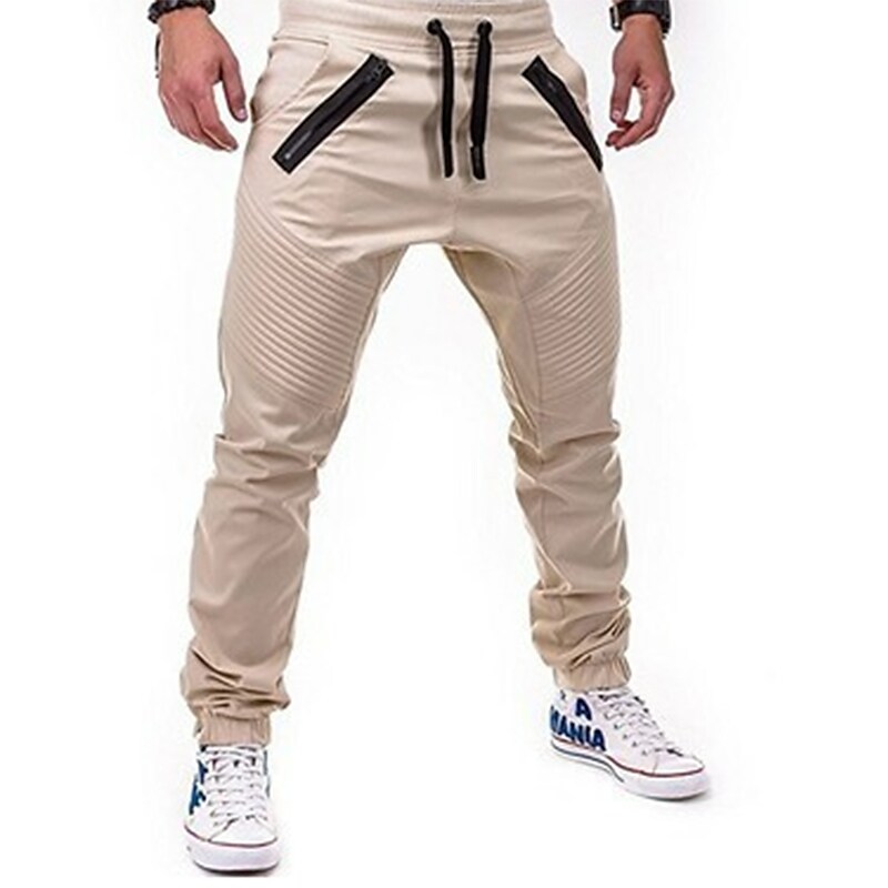 Men's Casual Elastic Waist Pockets Solid Color Full Length Pants