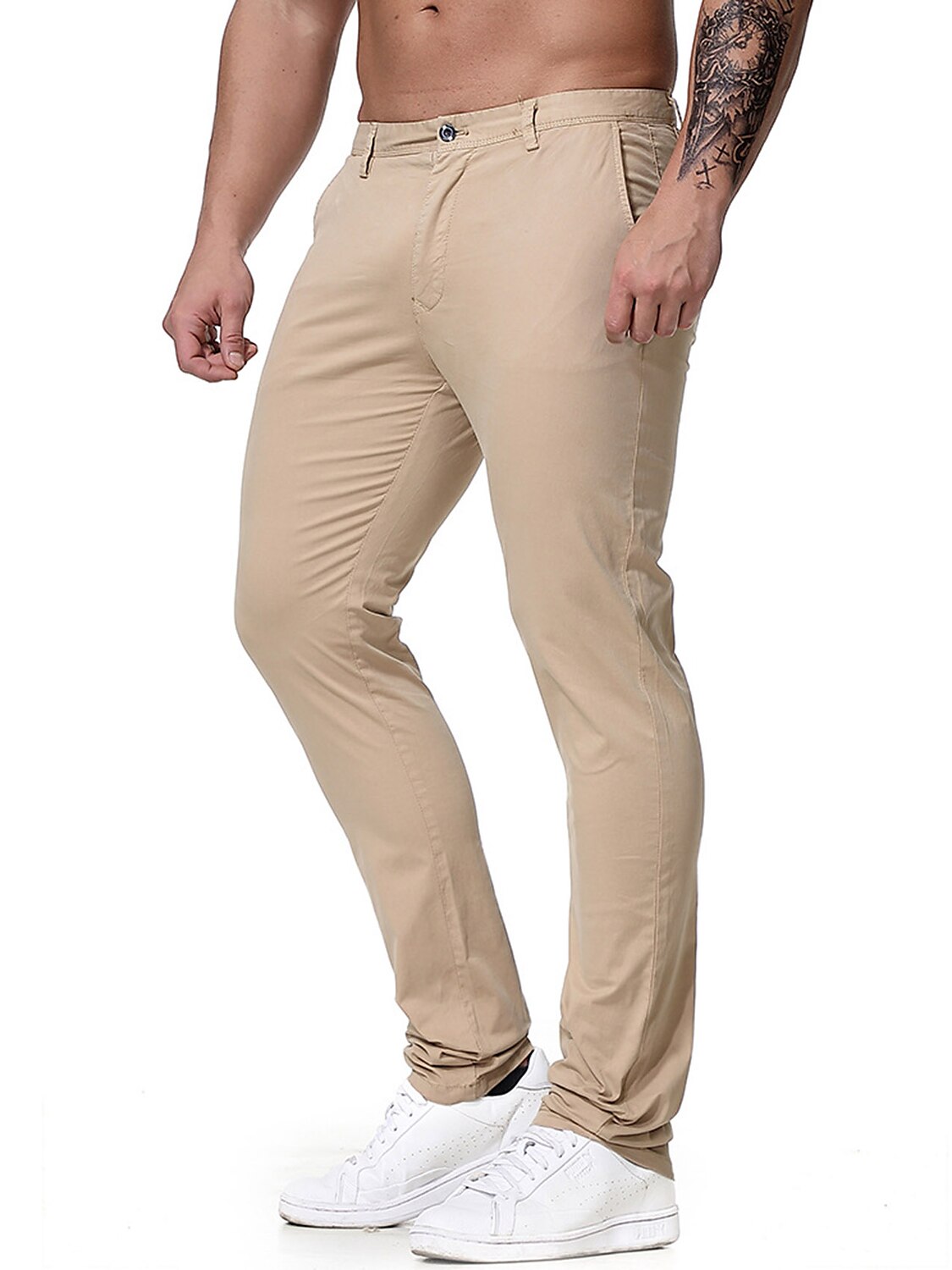 Men's Chino Pants Pocket Plain Comfort Breathable Business Daily Cotton Blend Fashion Casual Trousers 