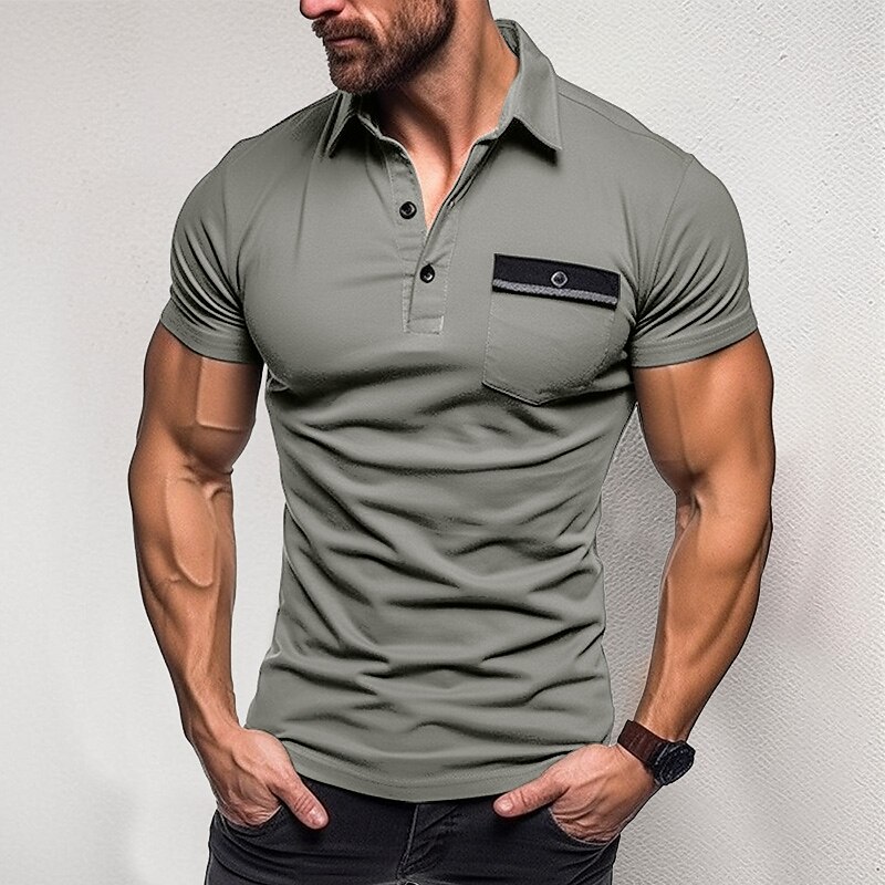 Men's Golf Casual Holiday Fashion Comfortable Soft Light Pocket Plain Short Sleeve Polo Shirt