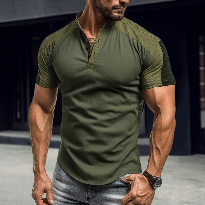 Men's T shirt Tee Henley Shirt Tee Top Color Block Henley Street Vacation Short Sleeves Clothing Apparel Fashion Designer Basic Top