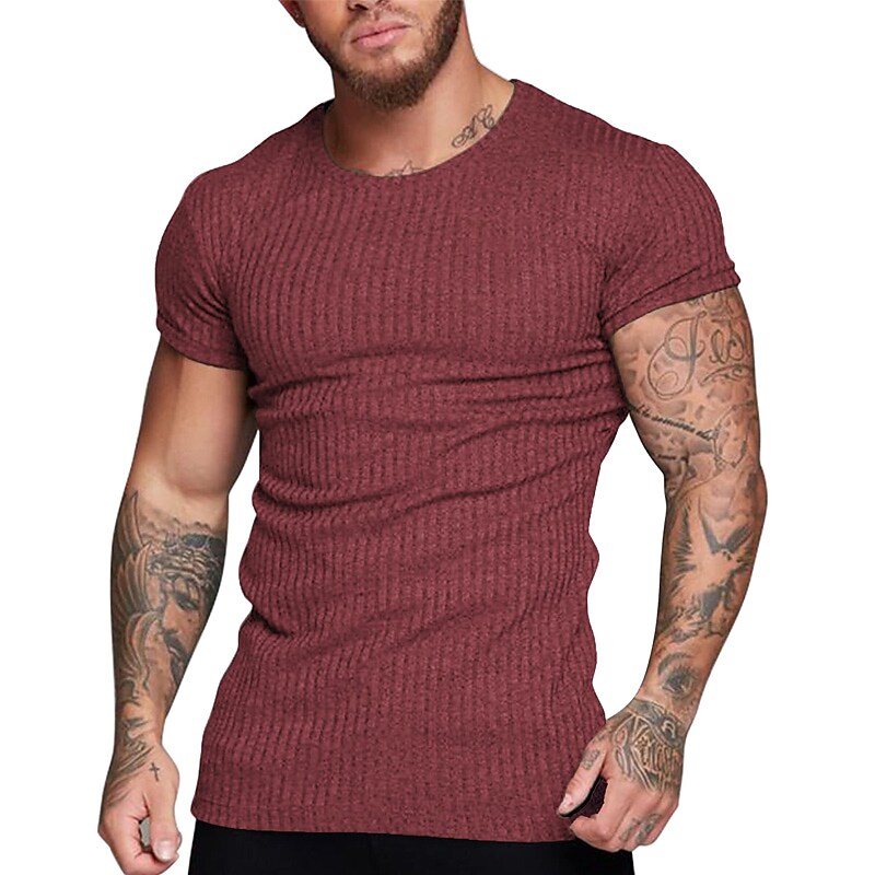 Men's Muscle Tshirt Stretch Short Sleeve Vneck Bodybuilding Tshirt
