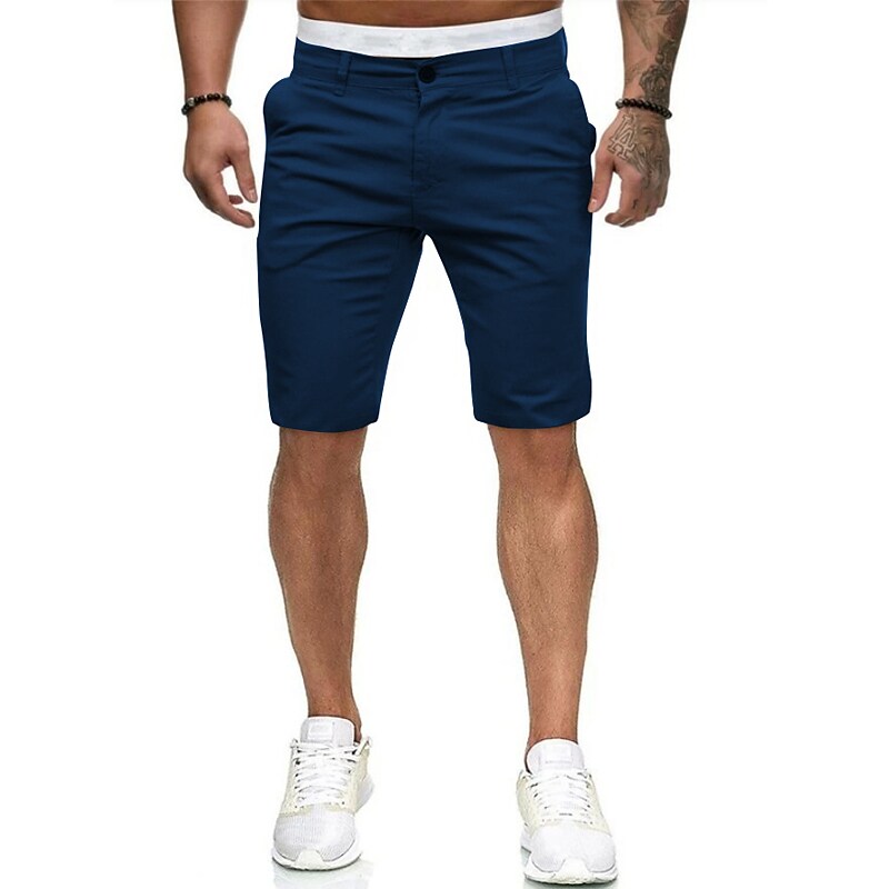 Men's Chino Bermuda Work Shorts Zipper Pocket Plain Outdoor Knee Length Classic Style Chino Slim Shorts