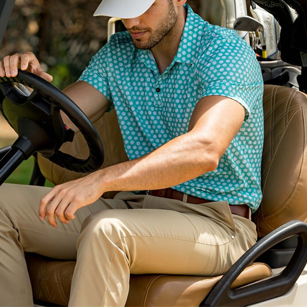 Men's Polo Shirt Golf Clothes Breathable Quick Dry Soft Short Sleeve Top Regular Fit Polka Dot Stripes Golf Shirt