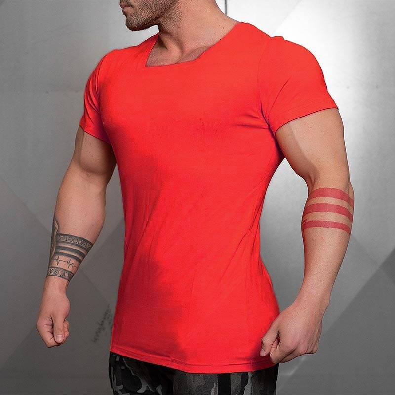 Men's T shirt Tee Solid Color Square Neck Casual Short Sleeve Cotton Sports Fashion Lightweight Muscle Top