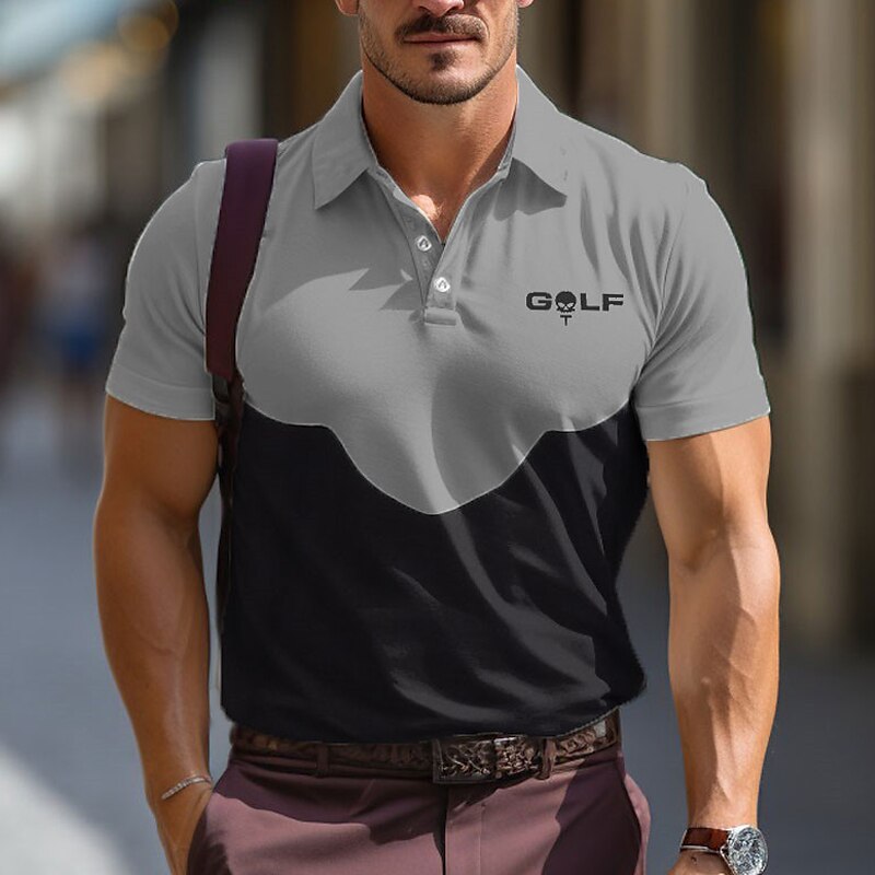 Men's Button Up Polos Lapel Golf Shirt Letter Graphic Prints Golf Turndown Outdoor Street Short Sleeves Sports Polo Shirt