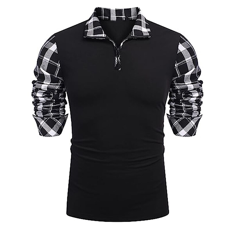 Men's Polo Shirt Golf Shirt Casual Holiday Quarter Zip Short Sleeve Fashion Basic Color Block Quarter Zip Summer Regular Fit Black White Blue Green Dark Grey Dark Blue Polo Shirt