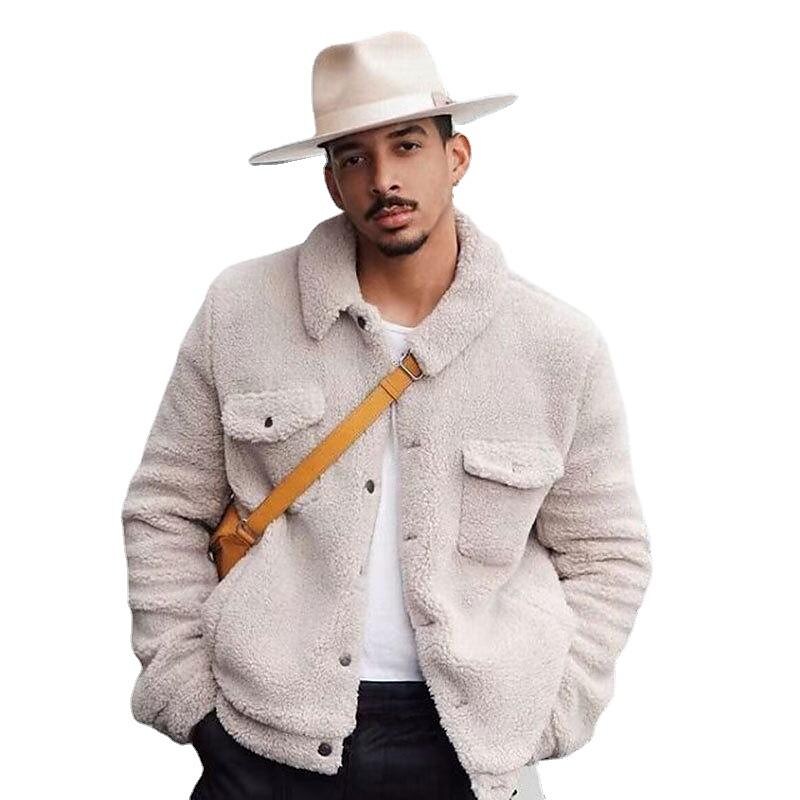 Men's Loose Casual Sherpa Long-sleeved Button Modern Jacket