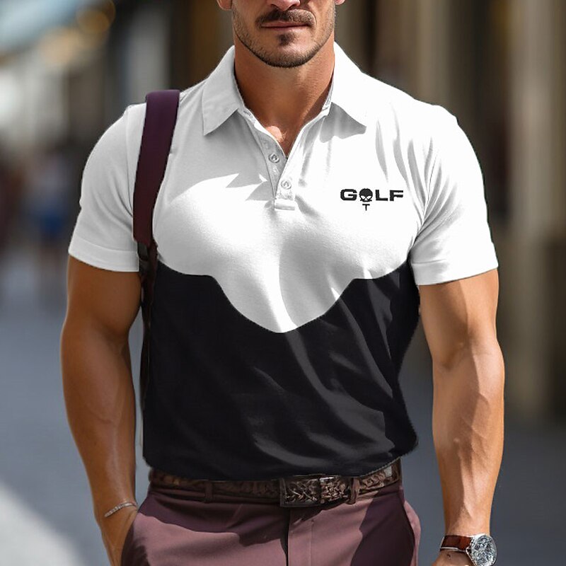 Men's Button Up Polos Lapel Golf Shirt Letter Graphic Prints Golf Turndown Outdoor Street Short Sleeves Sports Polo Shirt