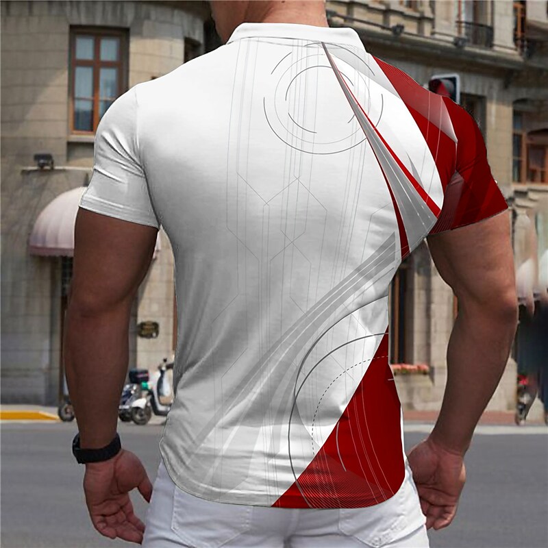 Men's Collar Polo Shirt Golf Shirt Linear Turndown 3D Print Casual Daily Short Sleeve Zipper Print Fashion Casual Breathable / Sports