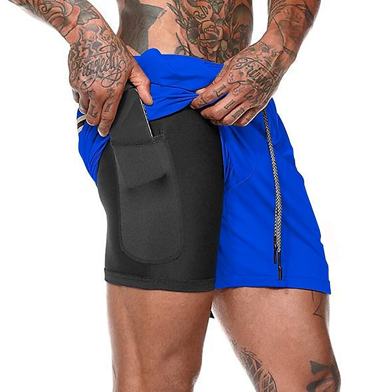 Men's Running Gym Drawstring Side Pockets Shorts Athletic Breathable Soft Quick Dry Yoga Fitness Running Sportswear 