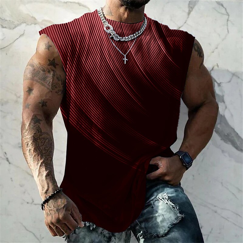 Men's Vest Top Sleeveless T Shirt for Men Graphic Geometric Gradual Crew Neck Print Daily Sports Sleeveless Print Muscle Top