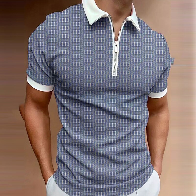 Men's Zip Lapel Polo Graphic Prints Geometry Turndown Outdoor Street Short Sleeves Zipper Fashion Casual  Golf Shirt