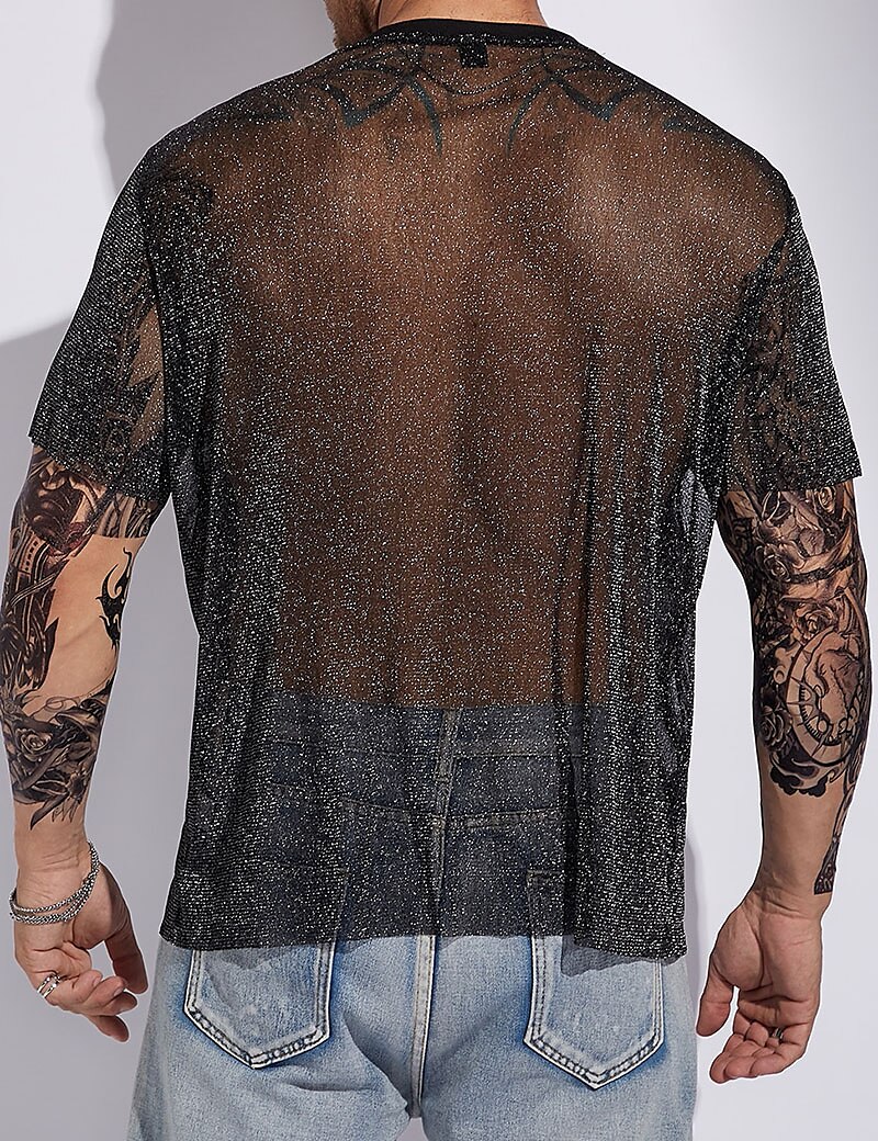 Men's T shirt Solid Glitter Plain Crew Neck Street Vacation Short Sleeve Basic Tee 