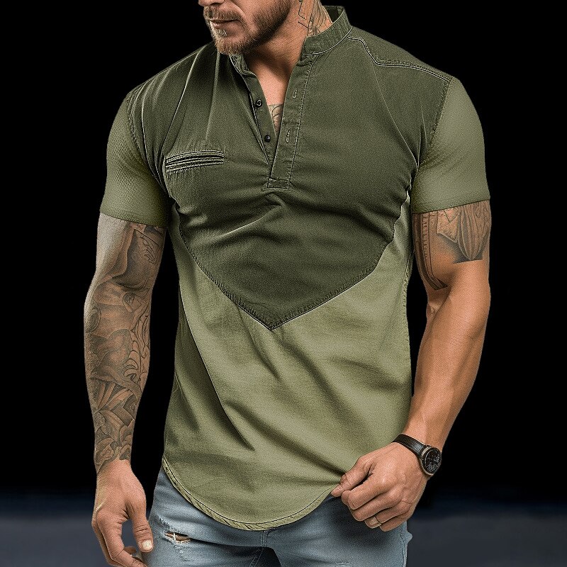 Men's T shirt Tee Henley Shirt Tee Top Color Block Henley Street Vacation Short Sleeves Clothing Apparel Fashion Designer Basic Top