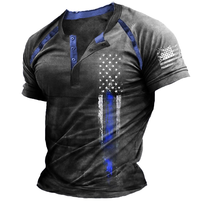 Men's  Henley Shirt Graphic National Flag Brown 3D Print Street Casual Short Sleeve Top