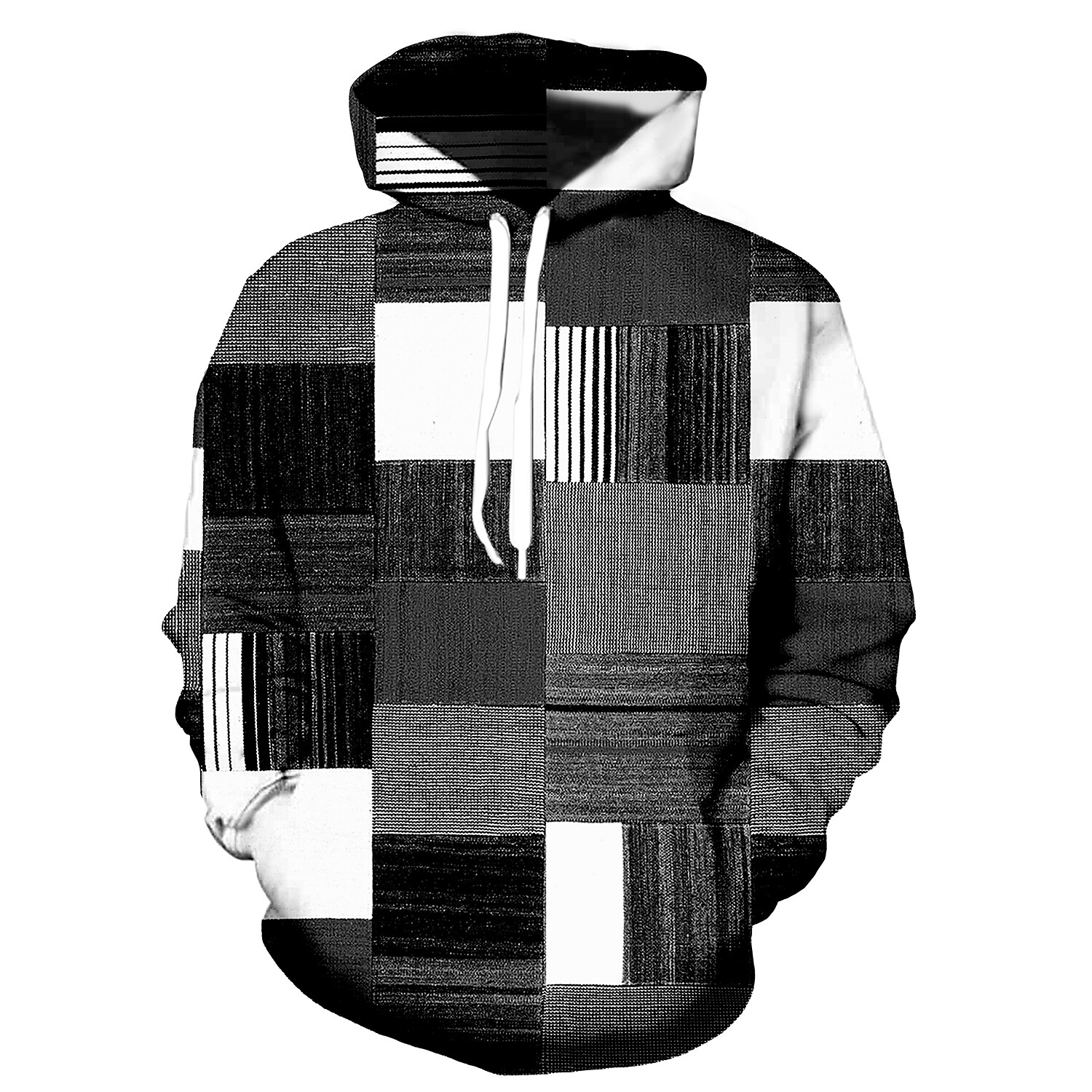 Men's Casual Plaid Color Hooded Pocket Long Sleeve Sweatshirt