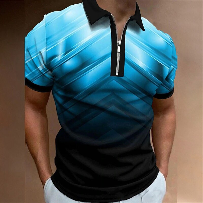 Men's Polo Shirt Golf Shirt Gradient Turndown 3D Print Street Daily Short Sleeve Zipper Fashion Casual Comfortable