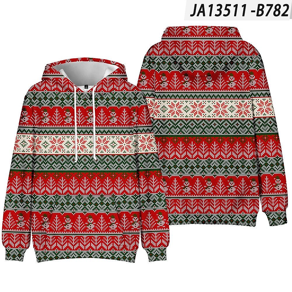 Men and Women's Christmas Print Long Sleeve Hooded Sweatshirt