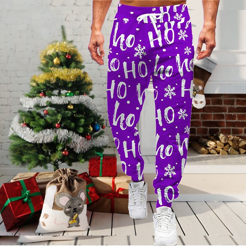 Men's Outdoor Christmas Elastic Waist Full Length Sweatpants