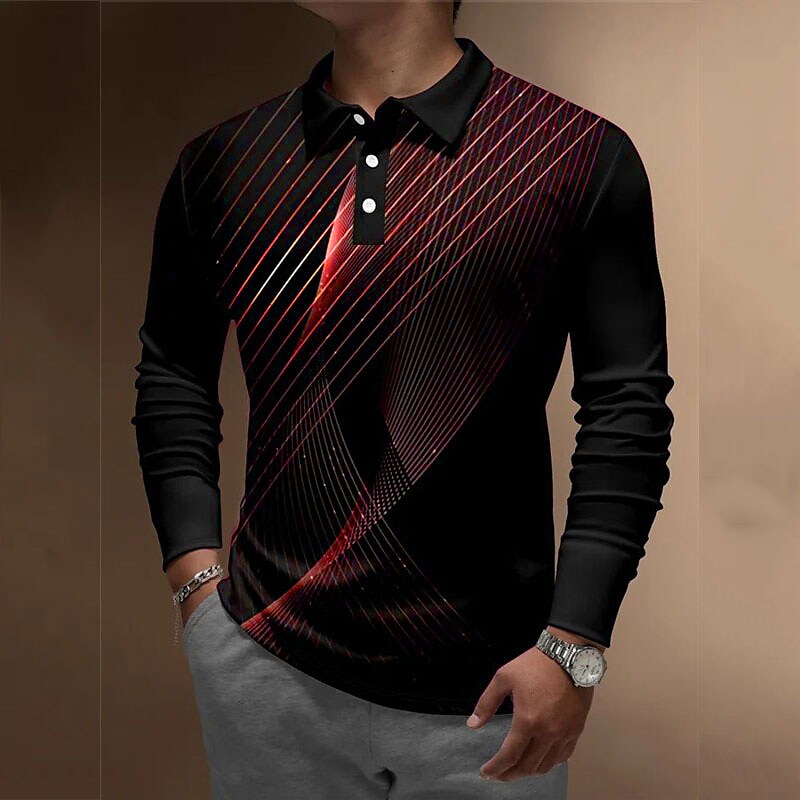 Men's Polo Shirt Golf Shirt Graphic Prints Linear Turndown Yellow Red