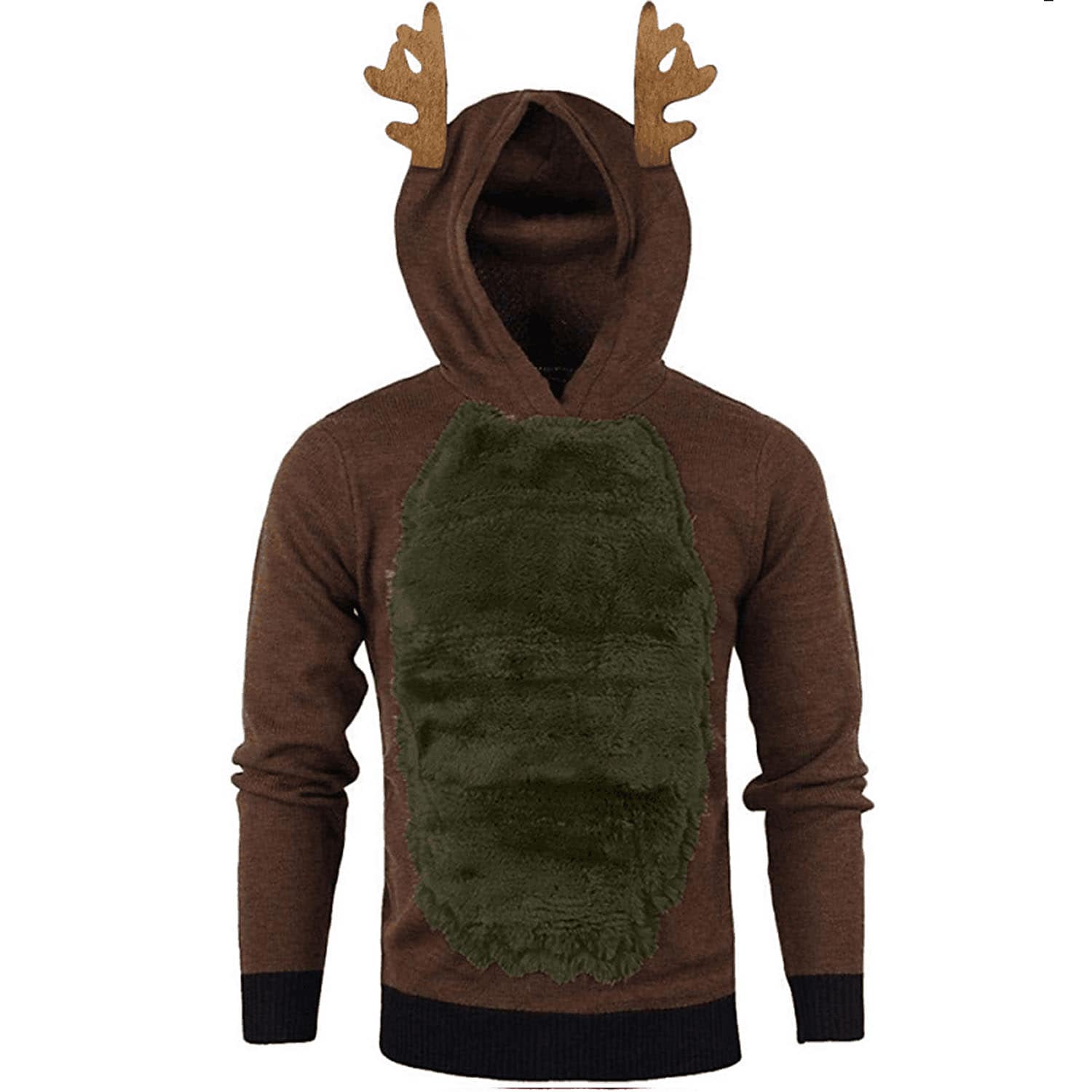 Men's Christmas Antlers Plus Fluff Hooded Color Funny Sweatshirt