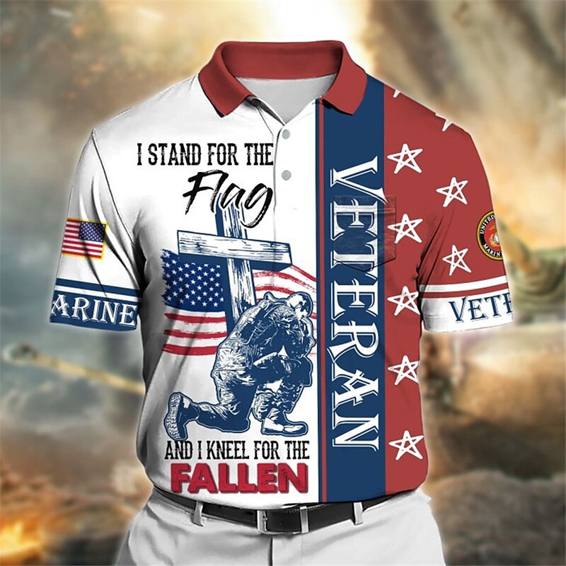 Men's Button Up Polo Shirt Golf Shirt Graphic Prints Cross American Flag Jesus Turndown Short Sleeves Polos 