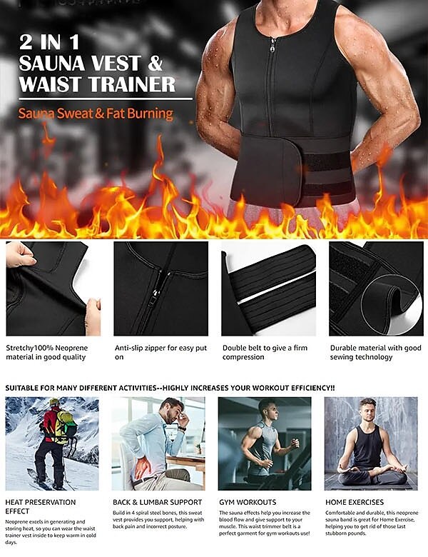 Sweat Waist Trainer Body Shaper Slimming Vest Training Adjustable Men's Women's Fitness Gym Workout Running Jogging Winter