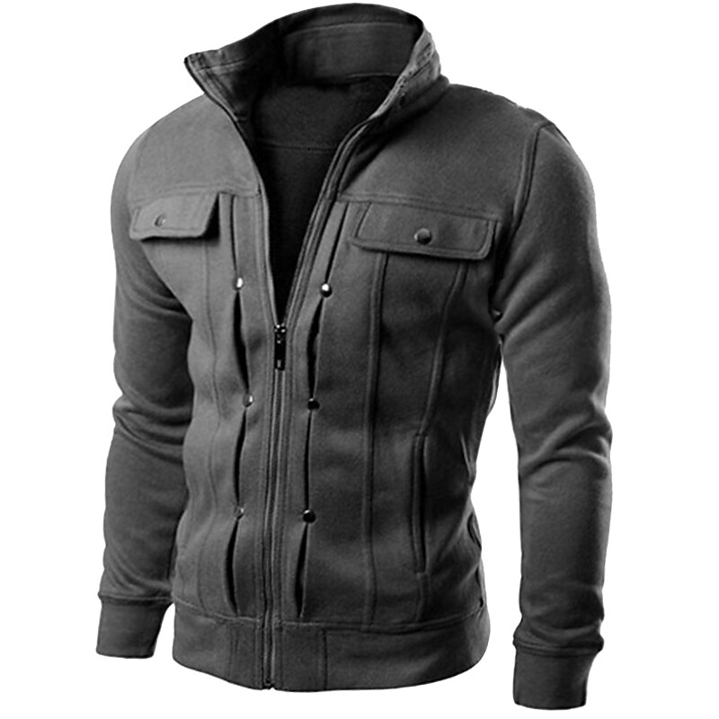 Men's Casual Solid Color Zipper Long Sleeve Button Coat
