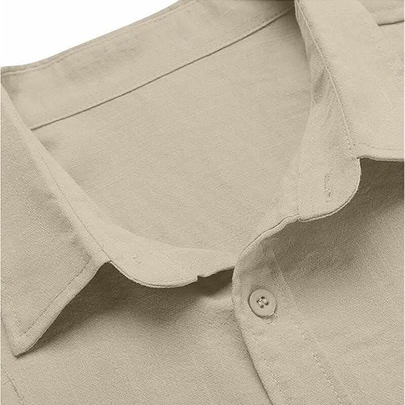 Men's Casual Summer Beach Long Sleeve Plain Lapel  Holiday Pocket Shirt 