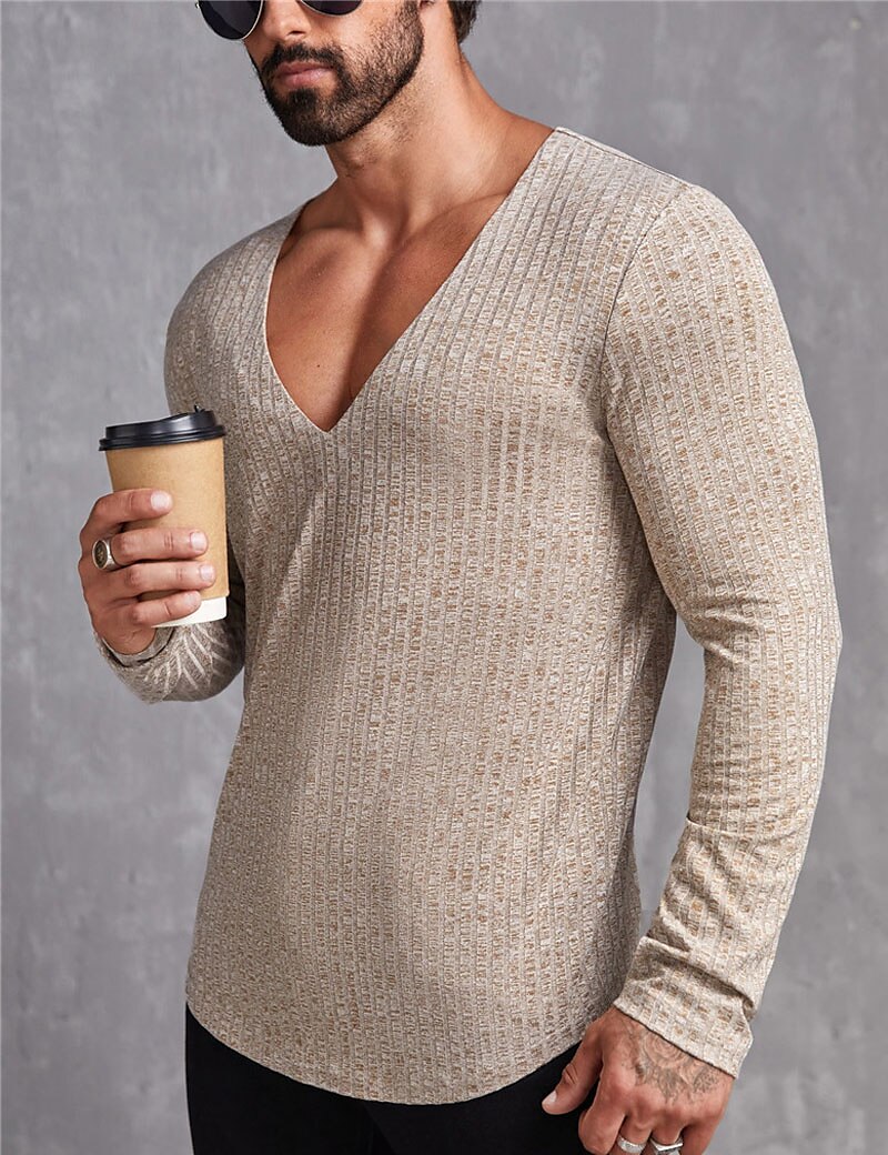 Men's T shirt Tee Tee Top Plain Pit Strip V Neck Street Vacation Clothing Apparel Fashion Designer Basic Top